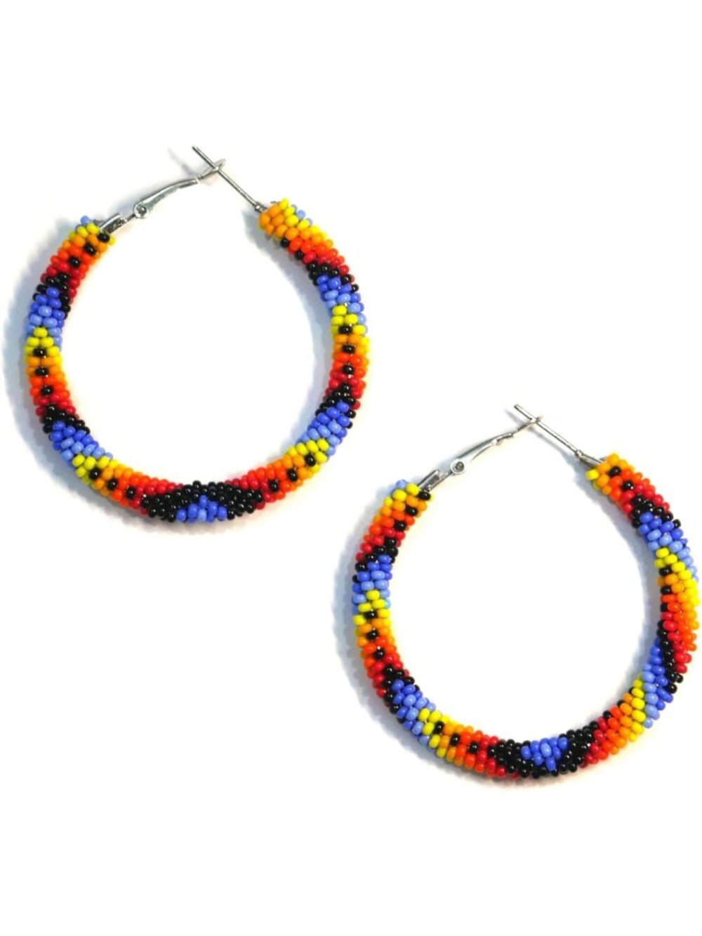 Tribal Long Fringe Beaded Earrings with Glass Seed Beads - Handmade Boho Style